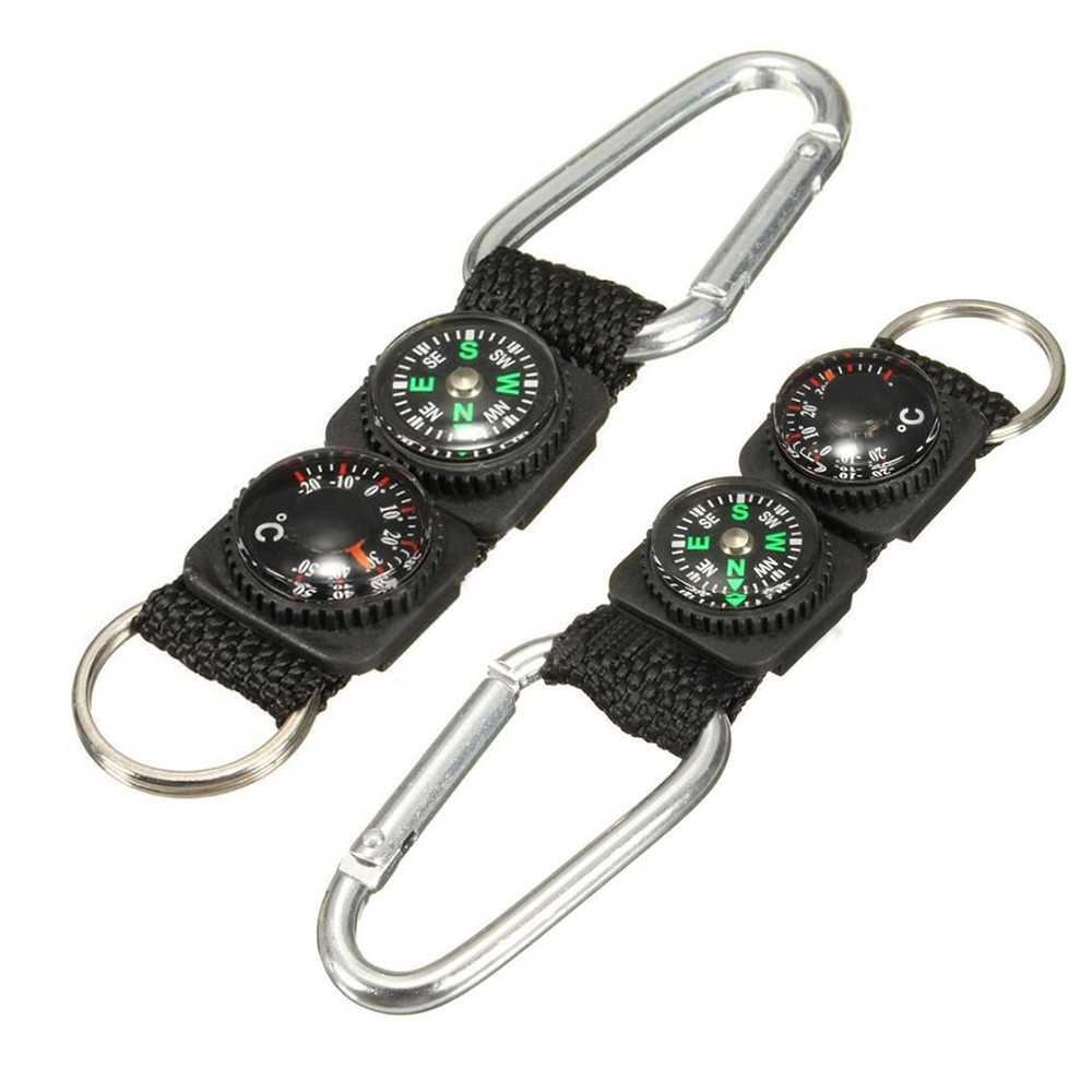 3PCS Multifunction Camping Carabiner Compass Thermometer Keychain Survival Tools