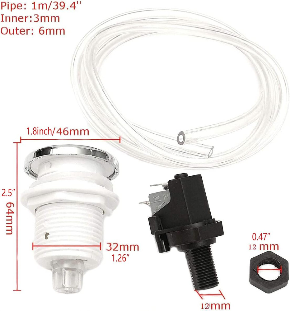 Garbage Disposer Button Air Switch Kit, Hot Tub Pneumatic Push Button Switch for