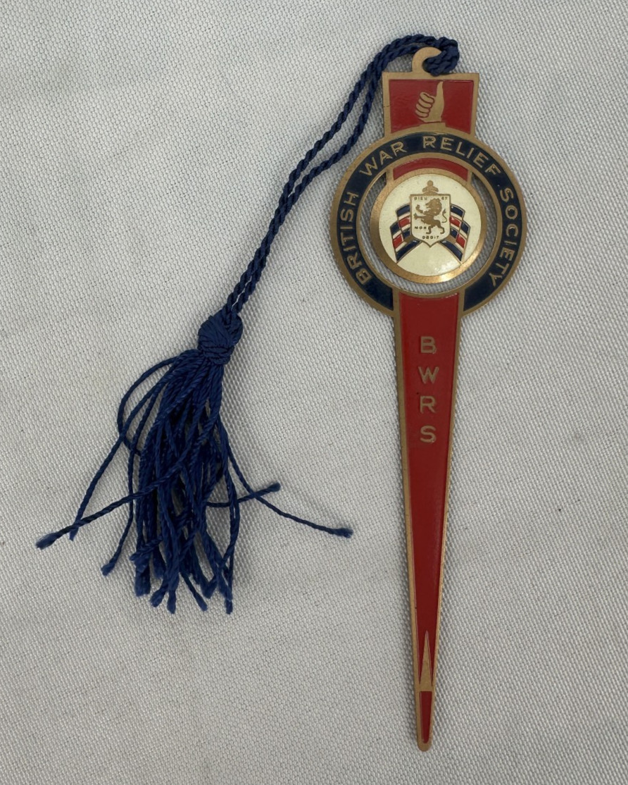 British War Relief Society (BWRS) Metal Tin Book Mark (bookmark) with Tassel
