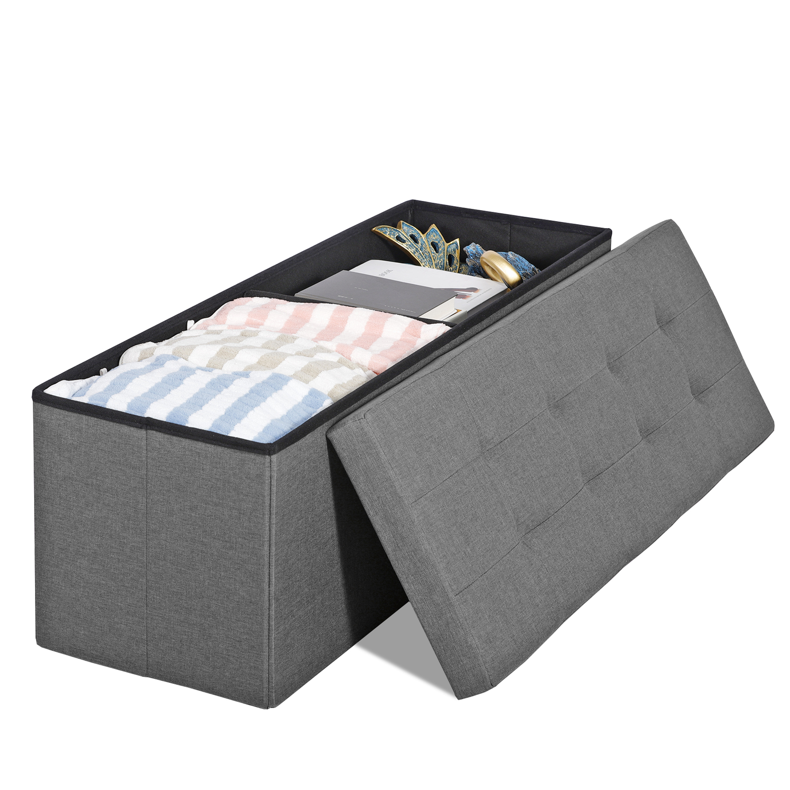 43"Storage Ottoman Bench Folding Chest Footrest Stool MDF Frame w/Lid Light Grey