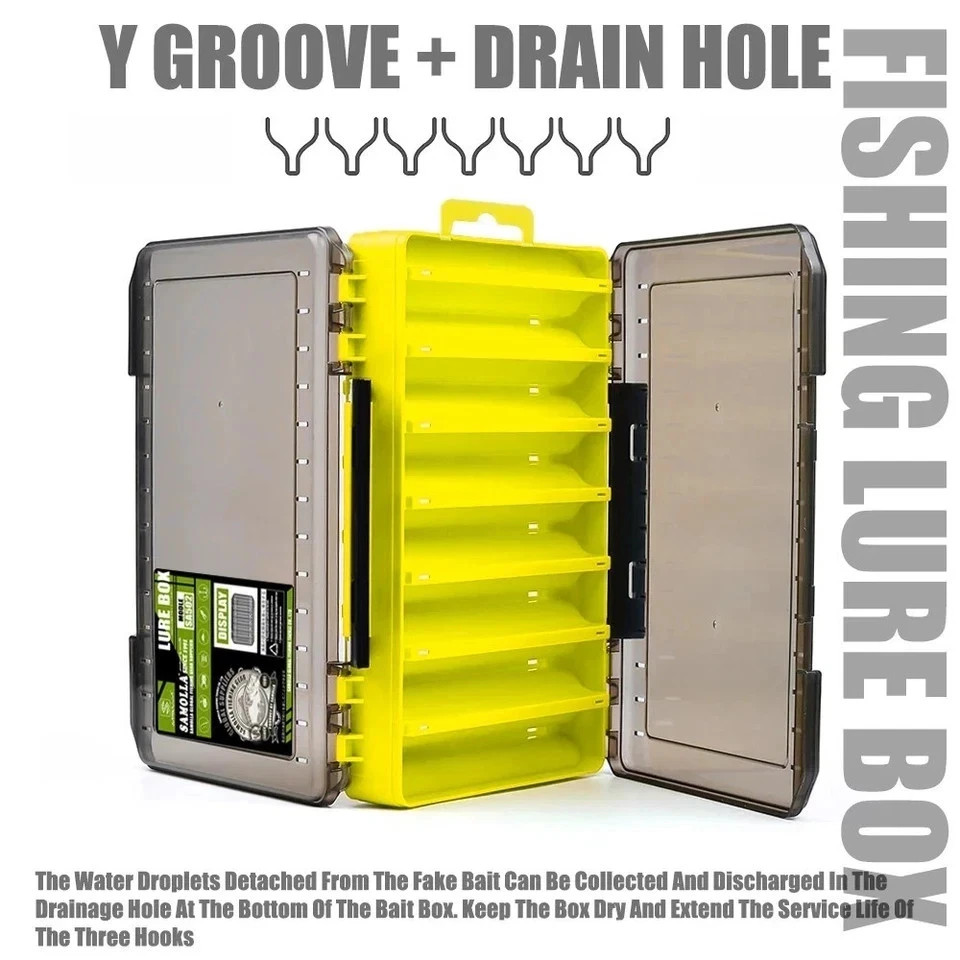 Fishing Tackle Box 14 Compartments Double-Sided Lure Hook Storage Organizer Case