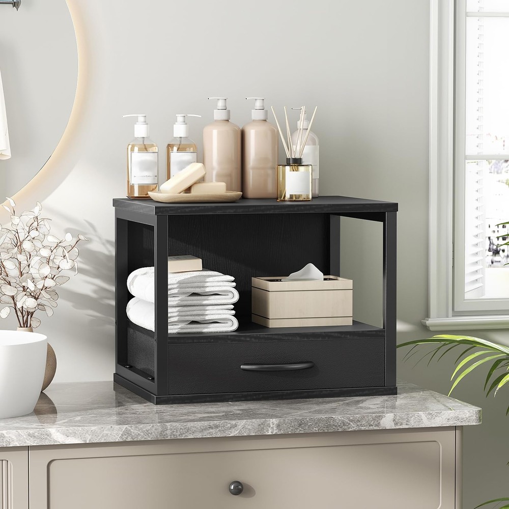 2Tier Desktop Printer Stand Drawer UnderDesk Storage Shelf Black BB07PS01