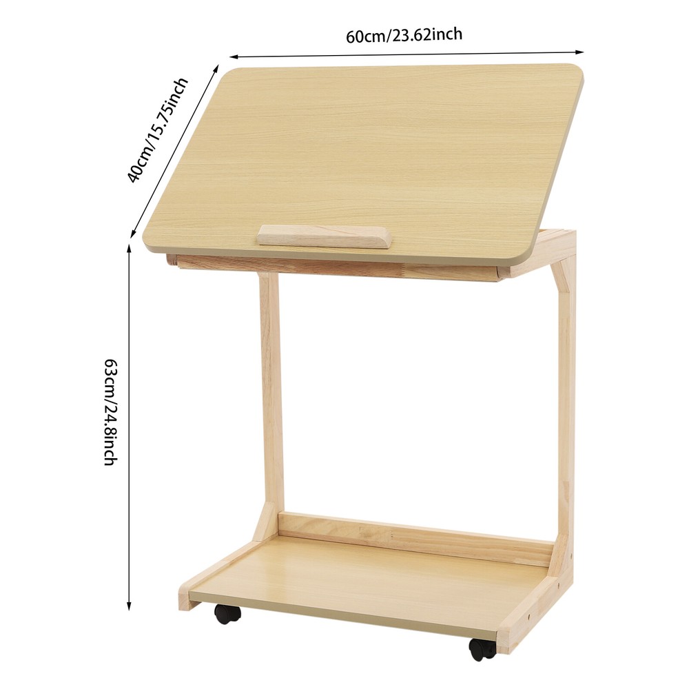 2 Tier C Shaped Table With 4 Wheels Couch Table End Table For Drink & Snack US