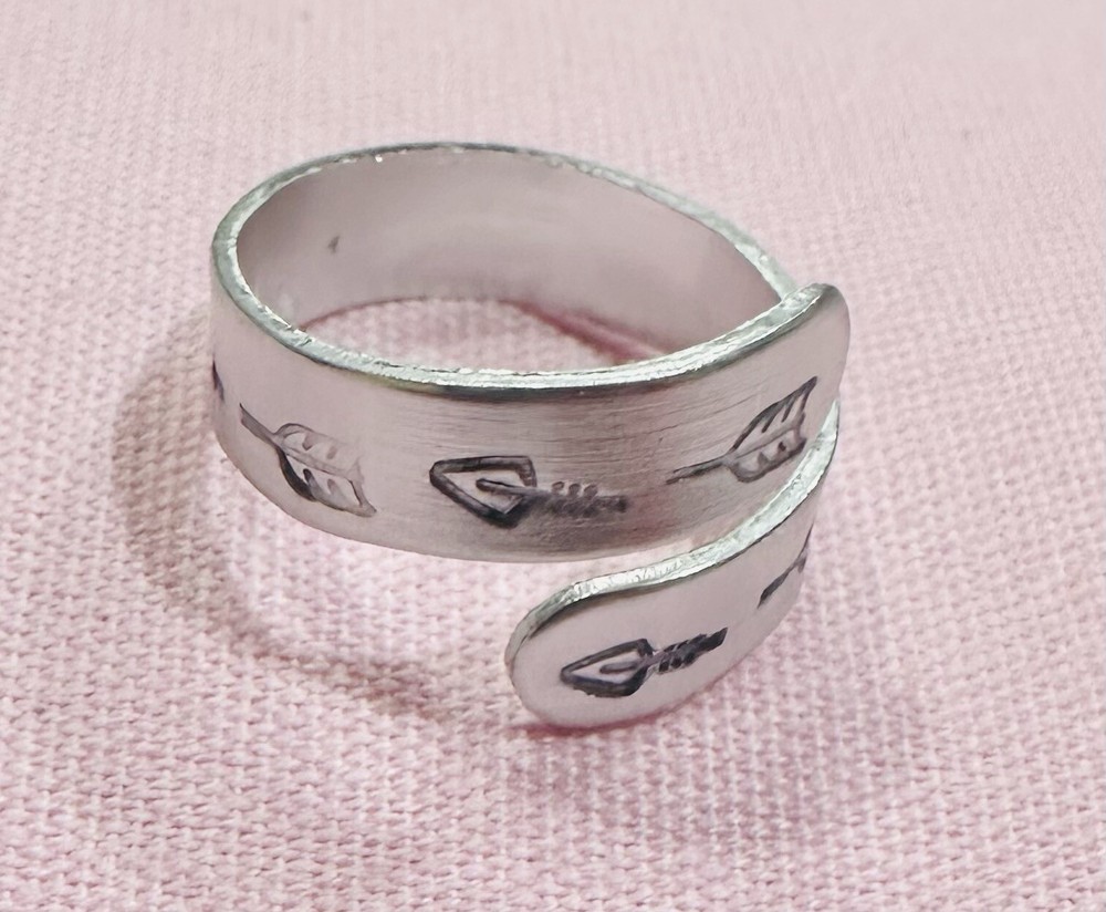 Hand Stamped Adjustable Aluminum Ring - Arrow Theme