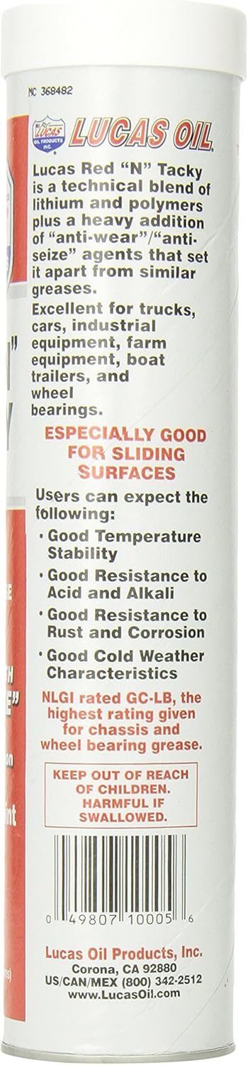 Lucas Oil Red 'N' Tacky Grease Rust Oxidation Inhibitors Wheel Bearing 14 Oz New