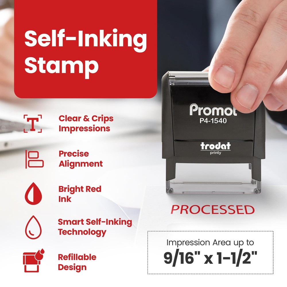 Processed Self-Inking Rubber Stamp with Blue Ink for Office Documents