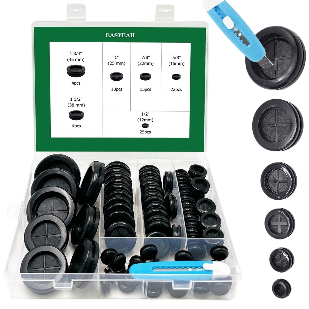 EASYEAH 80 Pcs Rubber Grommets Black Rubbr Kit, Black-80Pcs Round