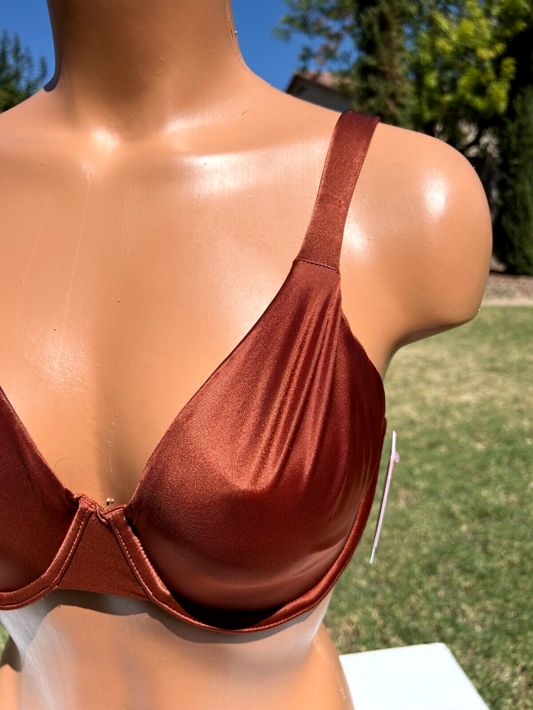 Spanx Unlined Full Coverage Satin Bra 34D Burnt Rust Seamless 30077R $78 NWT