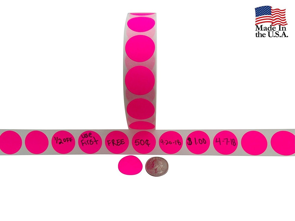 Coding Labels, Bright Fluorescent Neon Color 1 Inch Round Circle