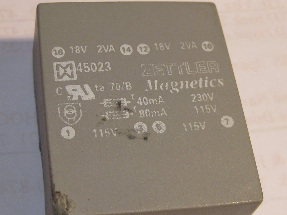 (Quan 4) Zettler 45023 Dual Output Transformer 117v pri (2) 18v sec PCB NEW