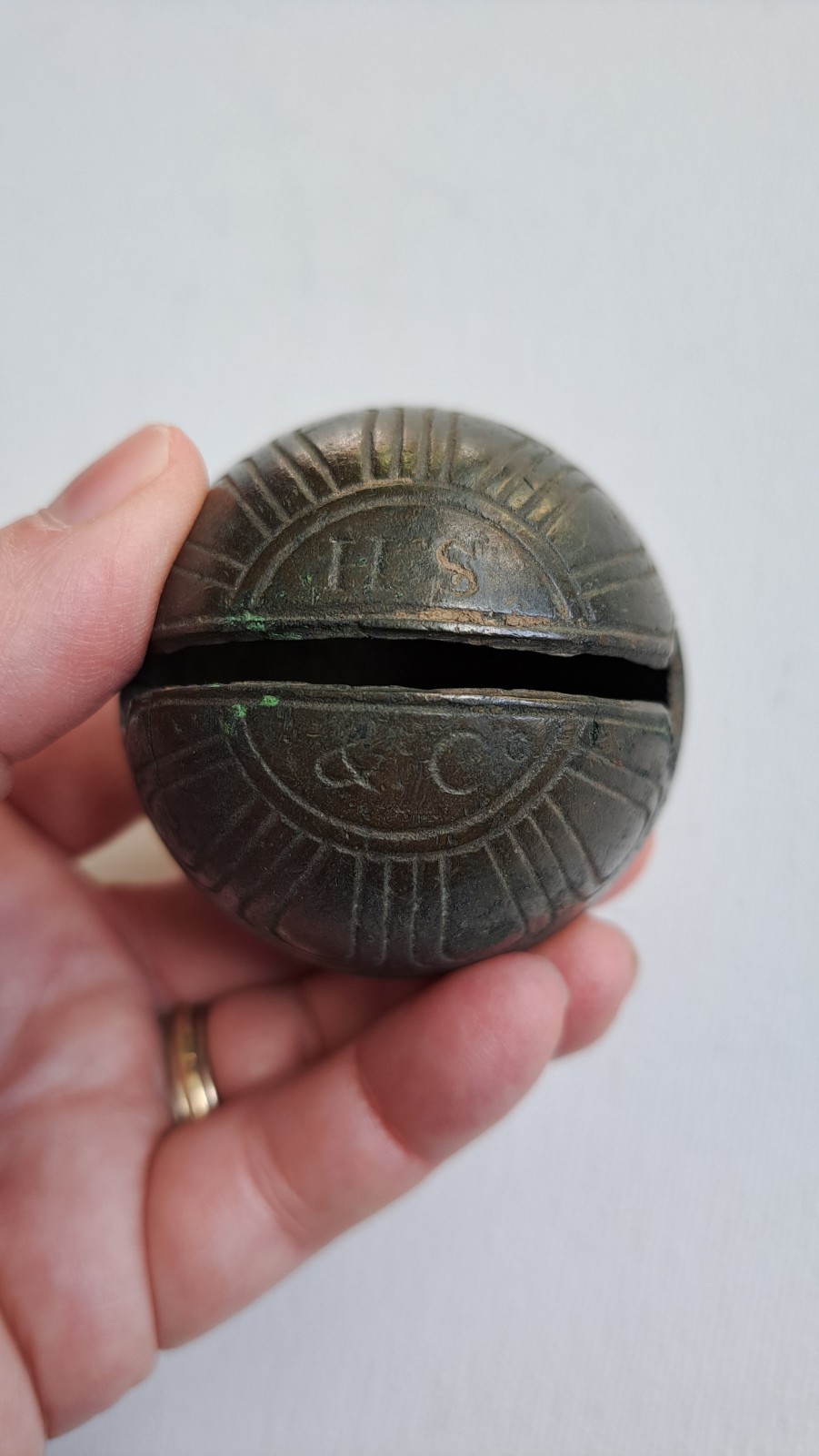 Antique Brass Metal Sleigh Bell HS & Co Henry Stanley Company Crotal Petal #4