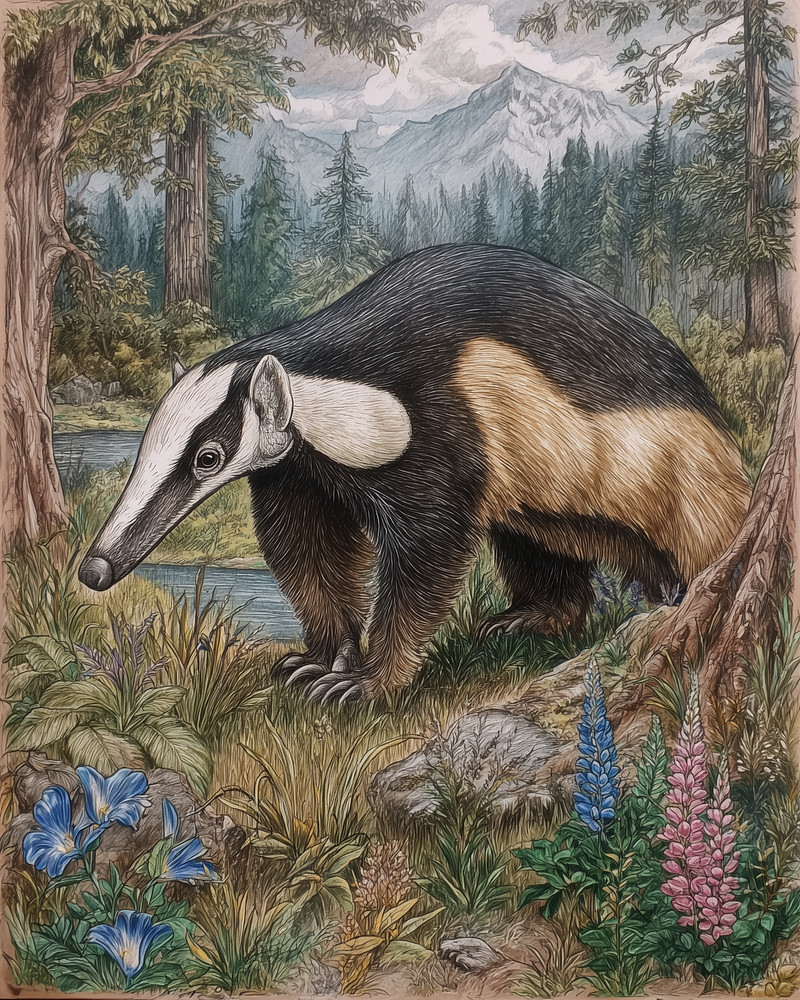 8x10 Anteater Walking Forest Illustration - 413257931