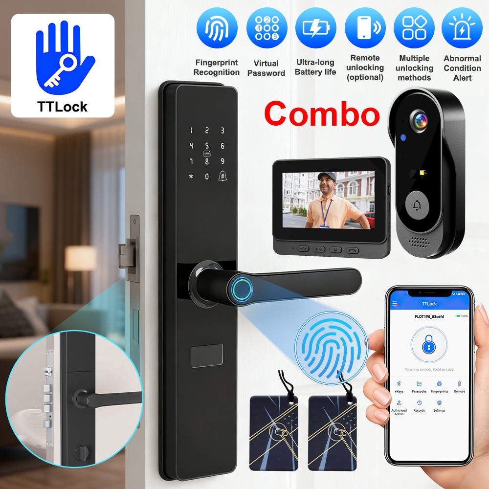 Smart Fingerprint Door Lock Keyless Entry Front Lock with Visual Doorbell Camera