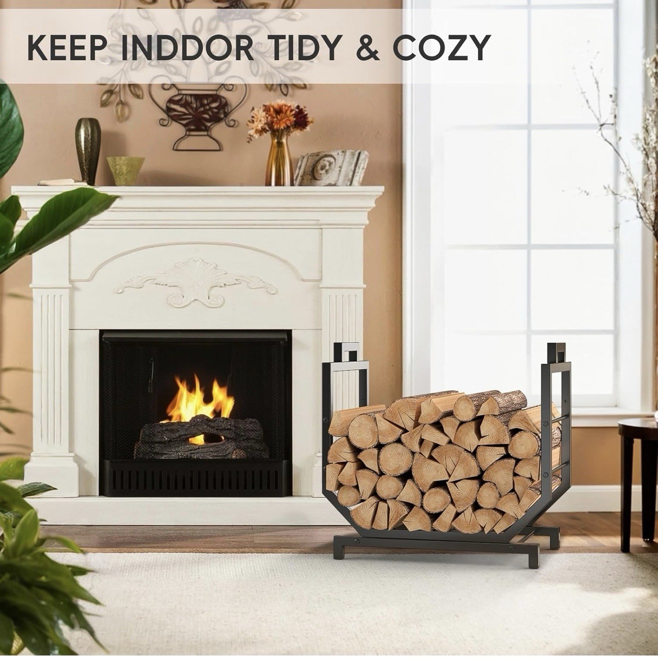 Kcysta Firewood Rack Outdoor Indoor with Firewood Carrier 17x13x21H