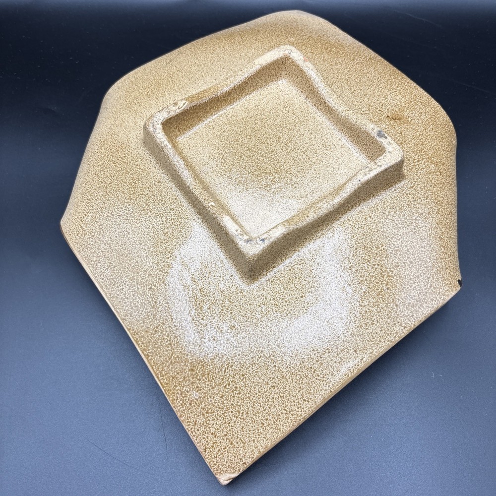 Studio Art Pottery Decor Dish Carved Leaf Pattern Metallic Curled Unsigned