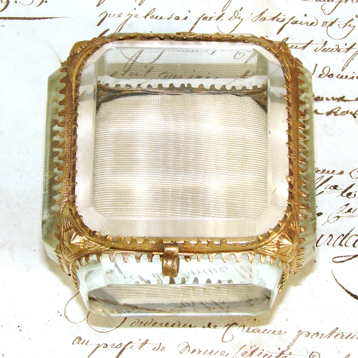 Antique Napoleon III Jewelry Casket, Miniature Vitrine Box, Thick Beveled Glass