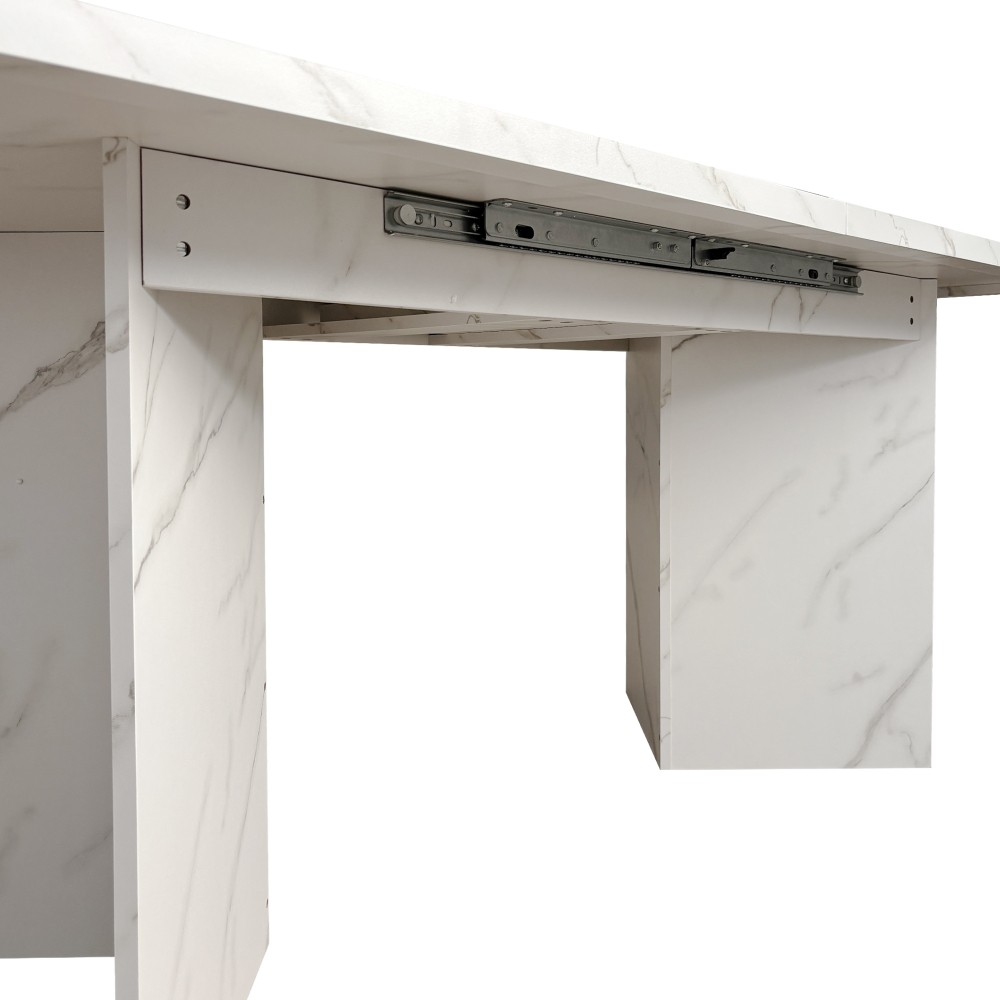Extendable White Dining Table for 10 People Modern Faux Marble Rectangular Table