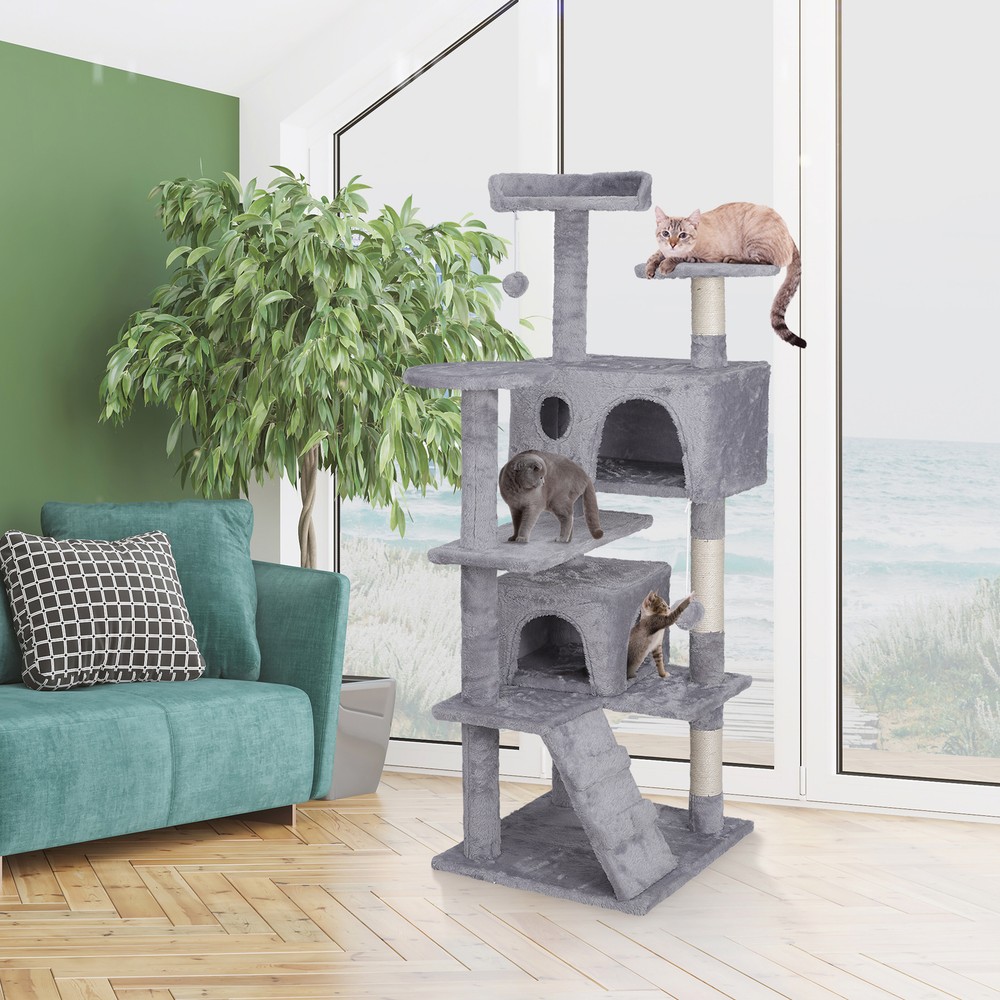 55" Cat Tree Multi Level Tower Condo Activity Center Scrathching Post Light Grey