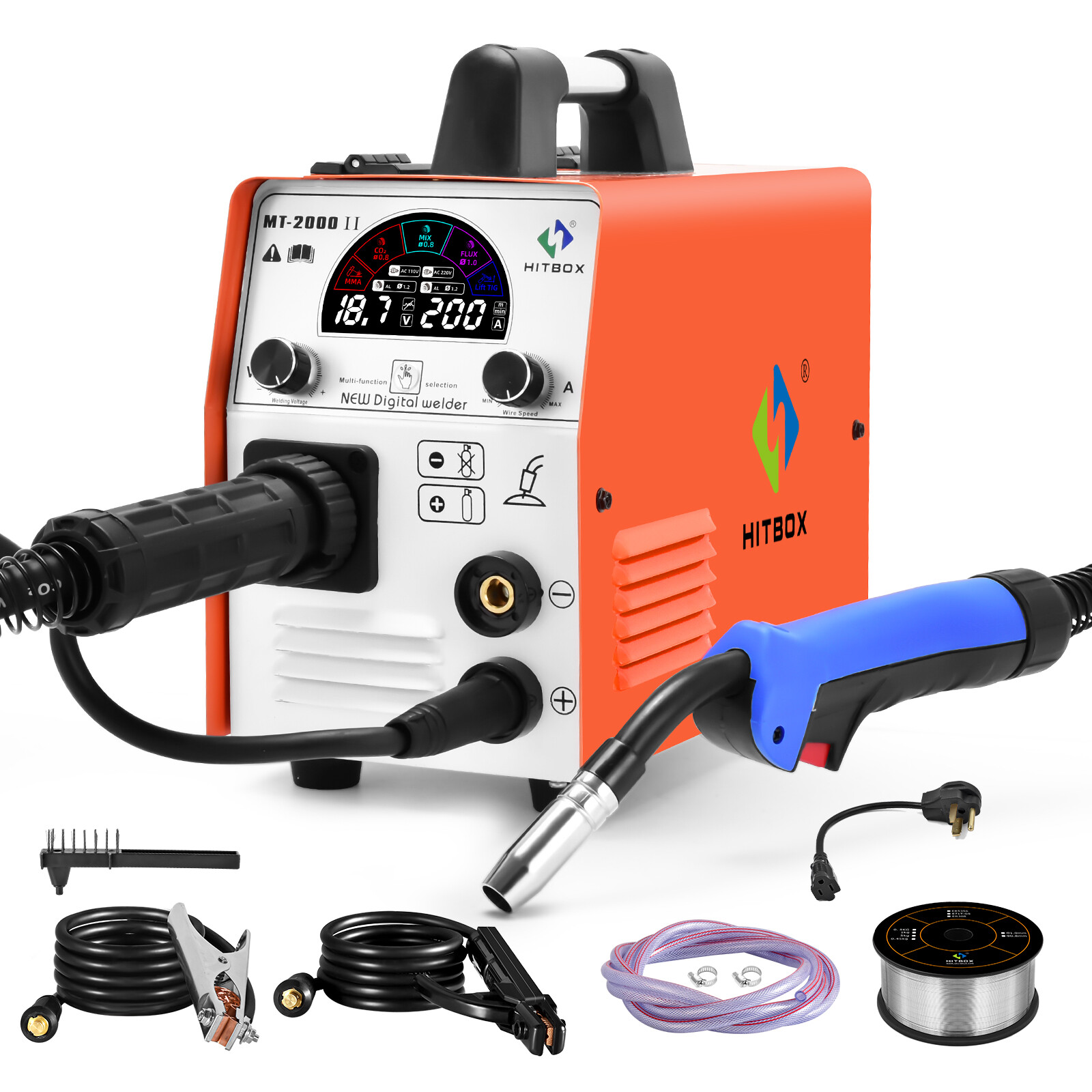 HITBOX 4-IN-1 200Amp MIG Welder 110V/220V DC Gas Gasless MMA TIG Welding Machine