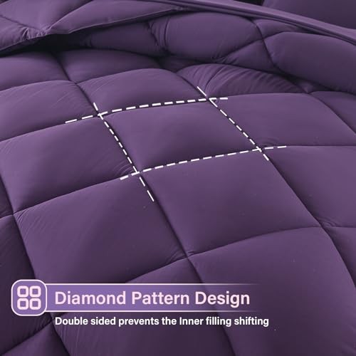 Bed in a Bag Comforter Sets 7pcs All Season Solid Down Alternative Full Purple