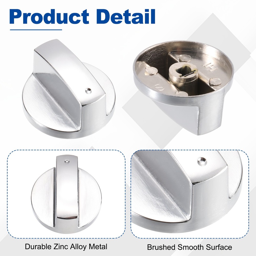 2Pcs Stove Replacement Knobs, 6mm Cooker Replacement Knobs, Silver Tone