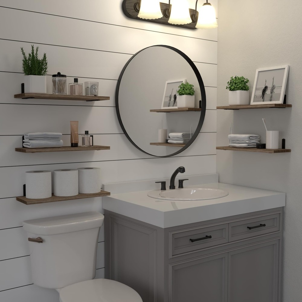 DOLLFIO Floating Shelves, 5 Sets Wall Wood Basic, Rustic Brown