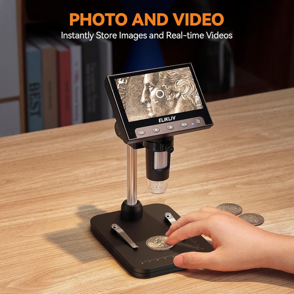 Coin Microscope, 4.3'' LCD Digital Microscope 1000x, Coin Magnifier with 8 Ad...