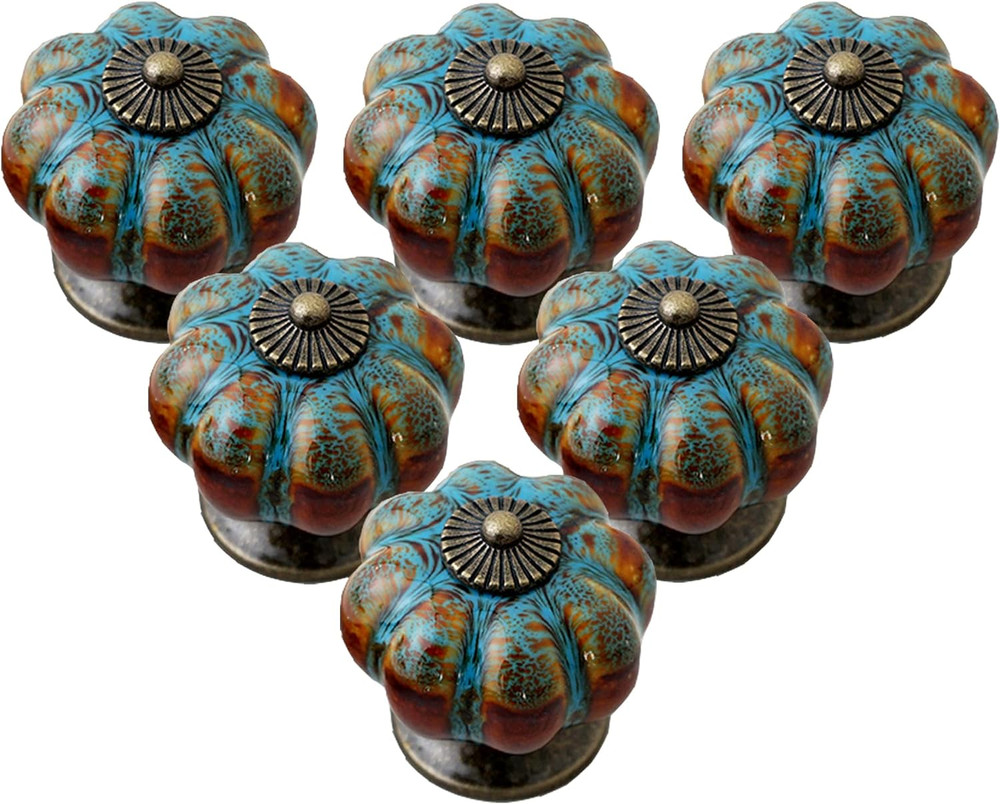 Cabinet Knobs 6 Pack Glazed Ceramic Knobs with Pumpkin Shape for Decor Door Pull