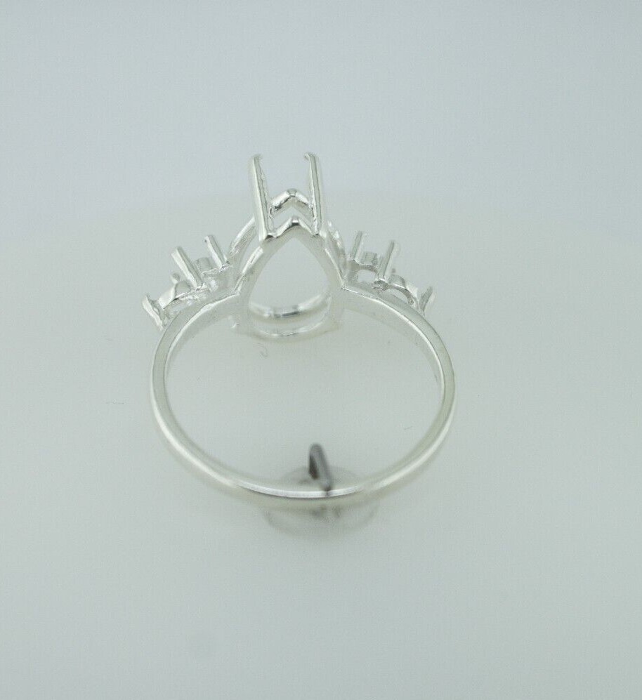 Pear Shape Double Side Accent Ring Setting Sterling Silver