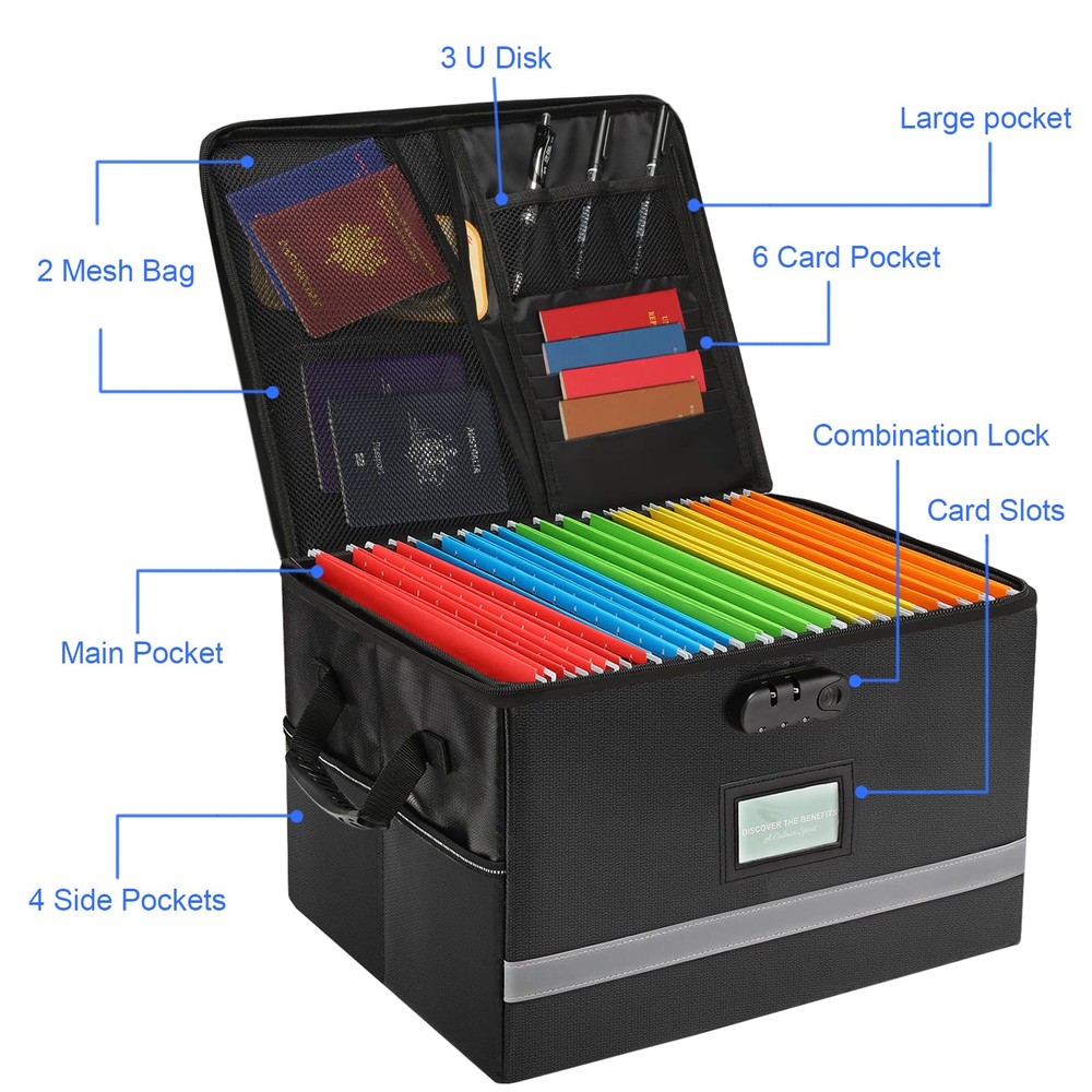 EXLIFBAG File Organizer, Fireproof File Box with Lids, Important Document Org...