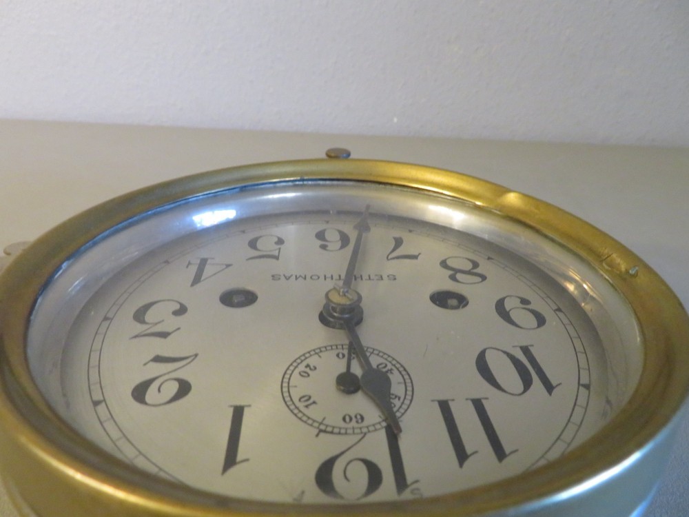 ANTIQUE SETH THOMAS BRASS SHIPS CLOCK WITH EXTERNAL BELL TESTED NICE!