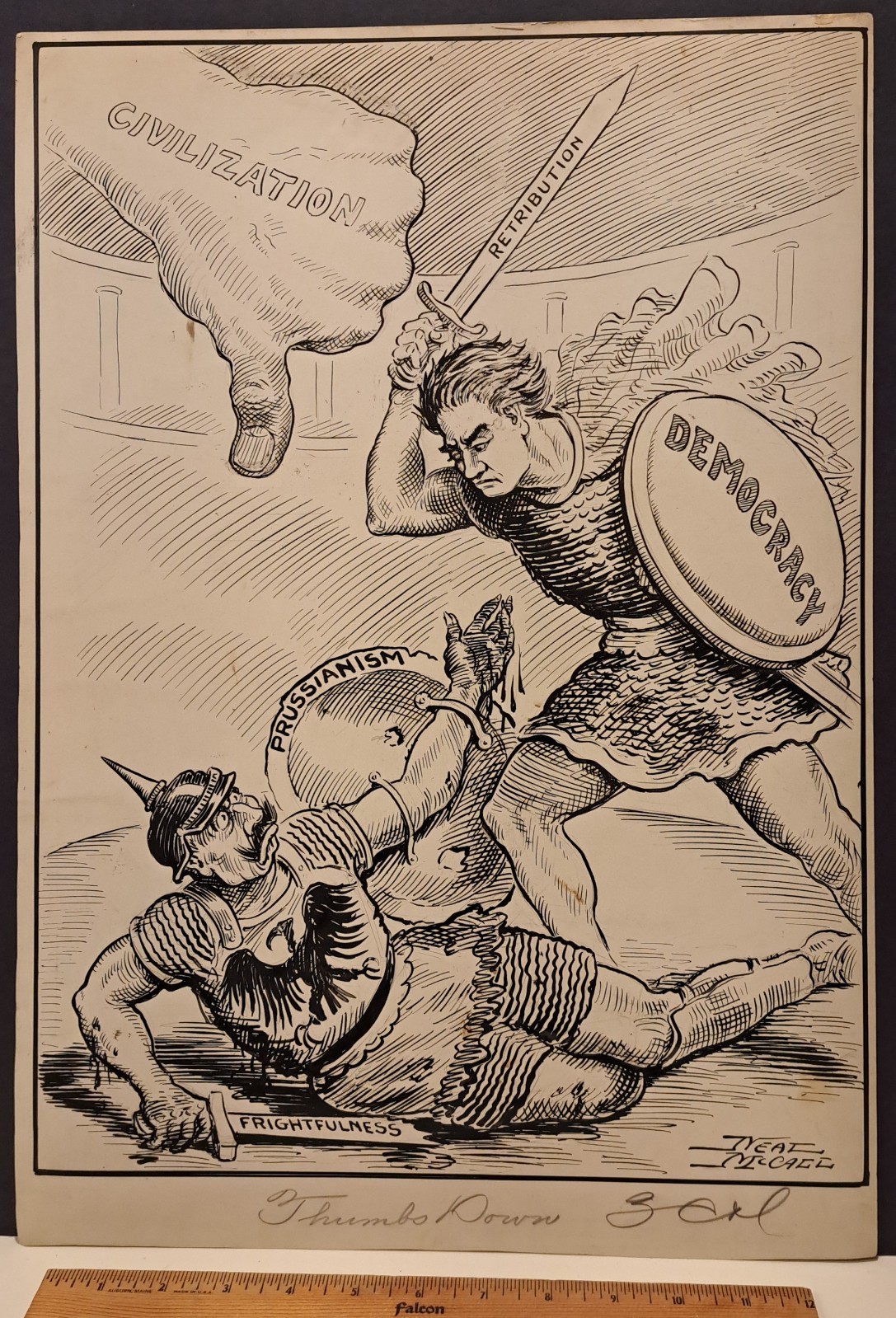 1918 WW I ORIGINAL HAND-DRAWN CARTOON NEAL MCCALL EVENING TELEGRAM PORTLAND OR