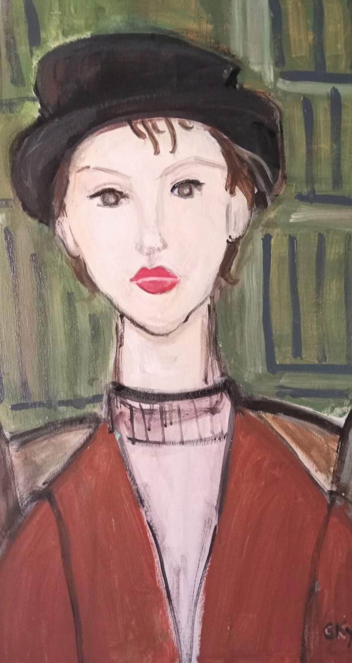 Modern Stylized Portrait of a Girl 18 x 24 Original Painting Handmade