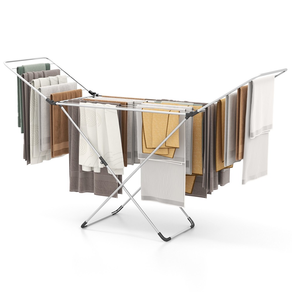 Folding Clothes Drying Rack w/ Adjustable Wings 20 Drying Rails No Assembly