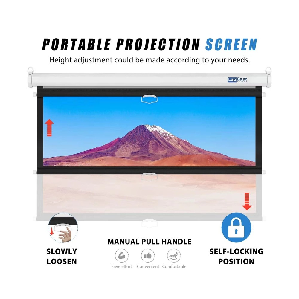 100INCH Manual Pull Down White Projector Screen 16:9 1.2 Gain Retractable Aut...