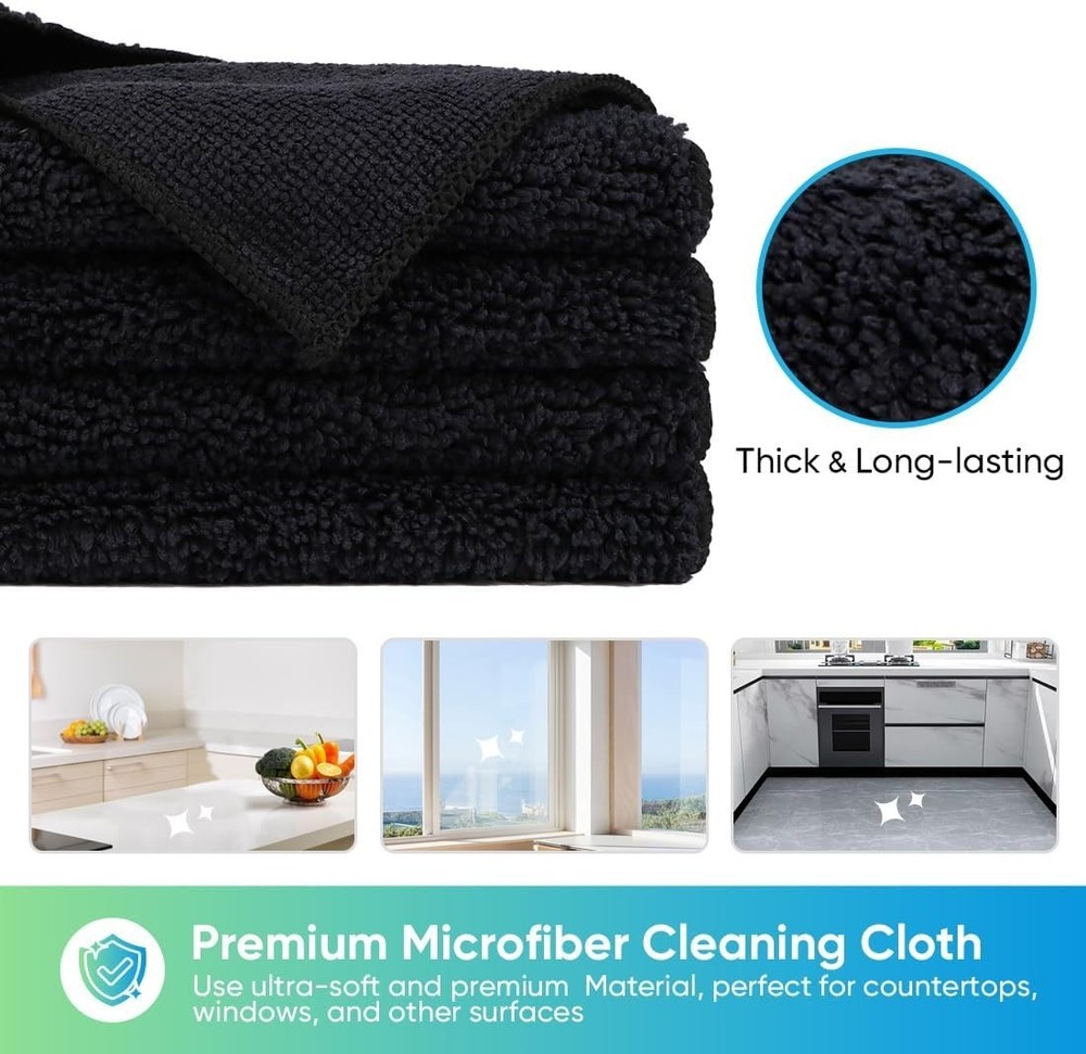 Highly Absorbent Microfiber Towels - 12 Pack, 11.5" x 11.5" - Reusable & Durable