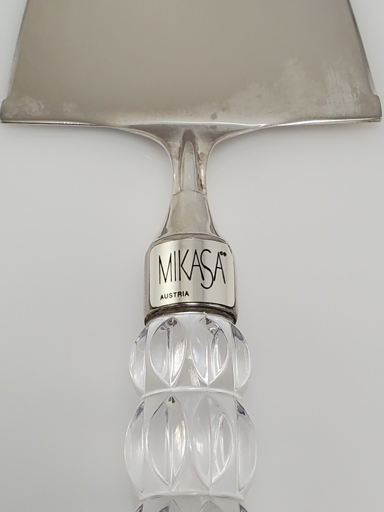 Mikasa Cake Pie Server Knife with Crystal Handle Silver Plated Rousseau Pattern