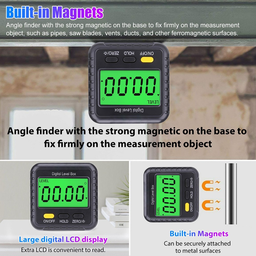 4*90° Magnetic LCD Digital Level Box Bevel Angle Measuring Tools Accessories