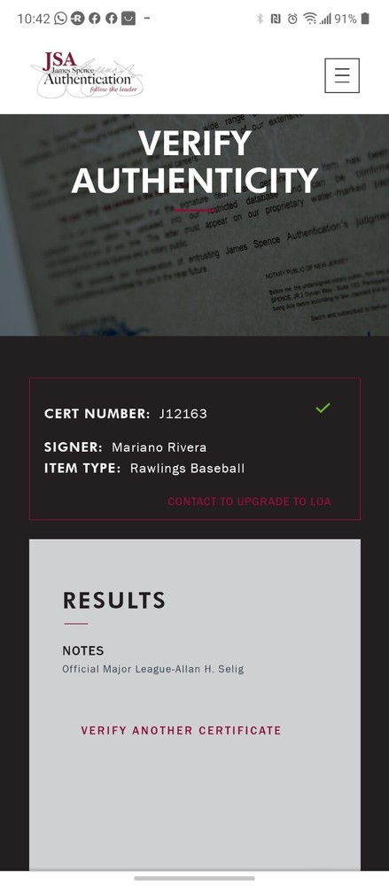 mariano rivera signed baseball jsa