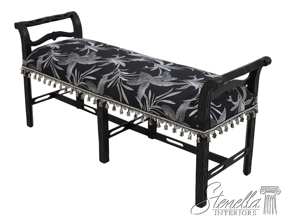 67000: Chippendale Custom Upholstered Black Finish Window Bench