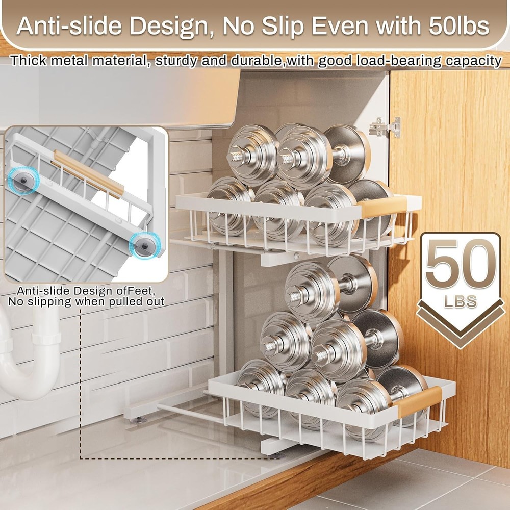 Space-Saving Under Sink Organizer with Adjustable Drawers for Kitchen & Bathroom