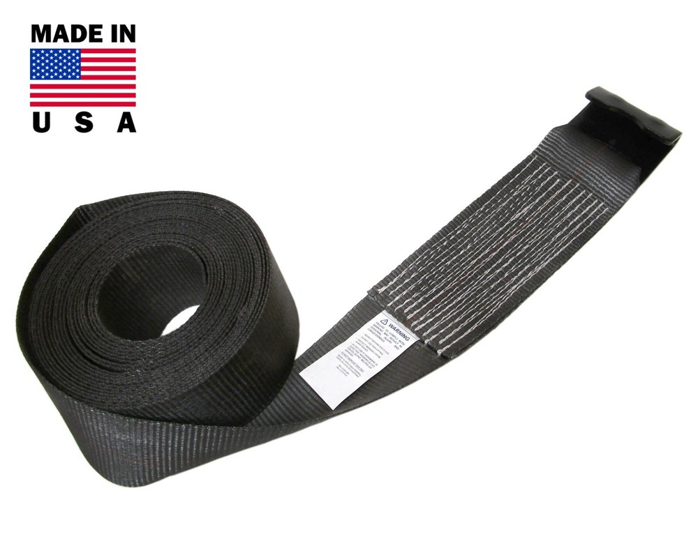 USA 4" X 60' Black Winch Replacement Strap w/ Flat Hook Flatbed Tie Down Trailer
