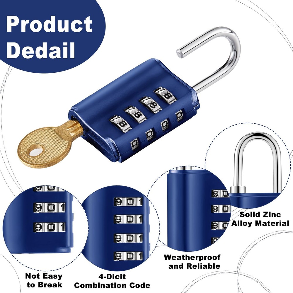 Combination Padlock 4 Digit Combination Lock with Keys Locker Resetable Secur...