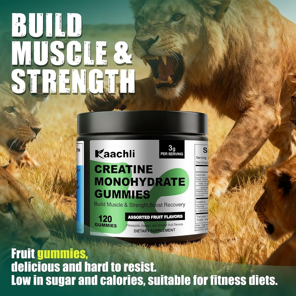 Kaachli Creatine Monohydrate Gummies - Assorted Fruit Flavor - 120 count