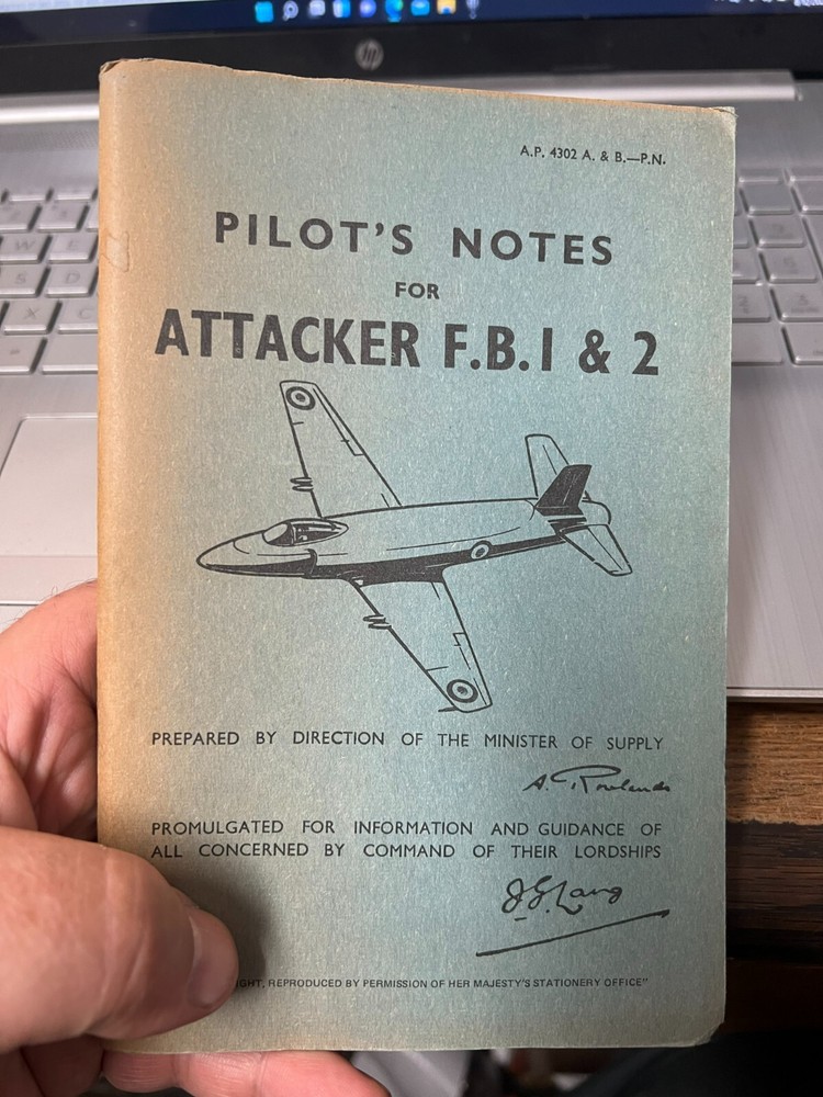 RAF post WW2 Pilots Notes ATTACKER FB1 & 2 Royal Air Force Pilot's book