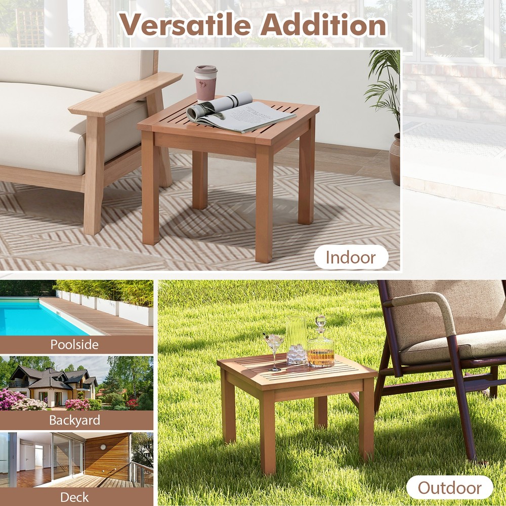 2PCS Outdoor Adirondack Side Table 18" Square End Table w/ Slatted Tabletop