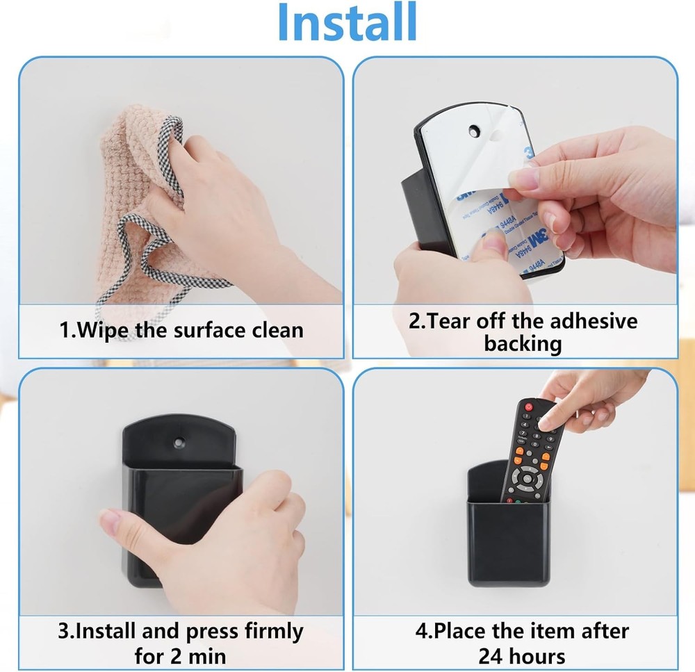 3 Pack Remote Control Holder Wall Mount Black