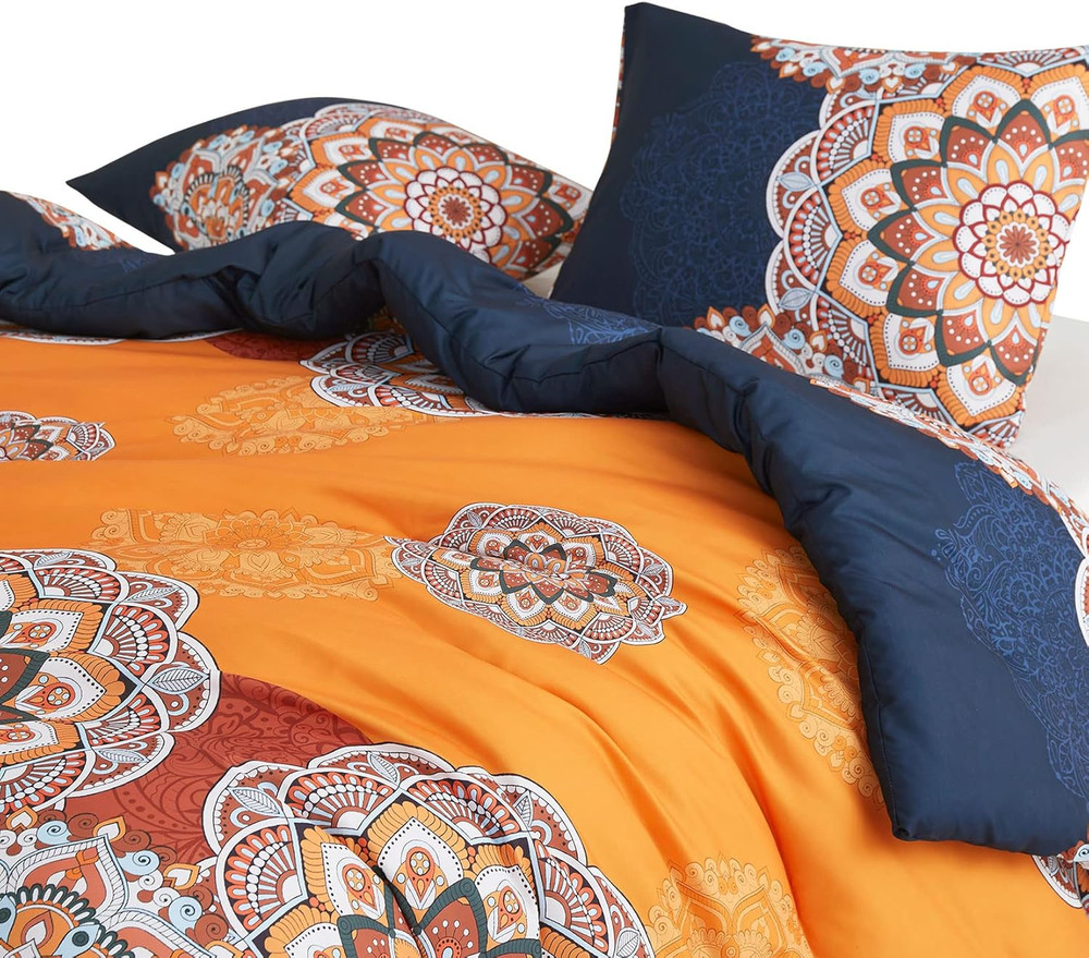 - Bohemian Comforter Set, Boho Chic Ornate Floral Elements Pattern Printed for M