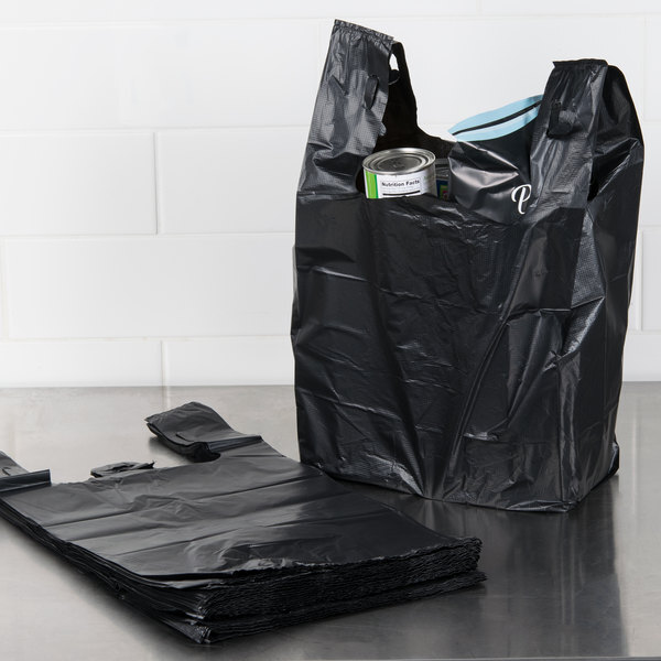 1/6 21 x 6.5 x 11.5 Heavy Duty .87 Mil BLACK T-Shirt Plastic Shopping Bags