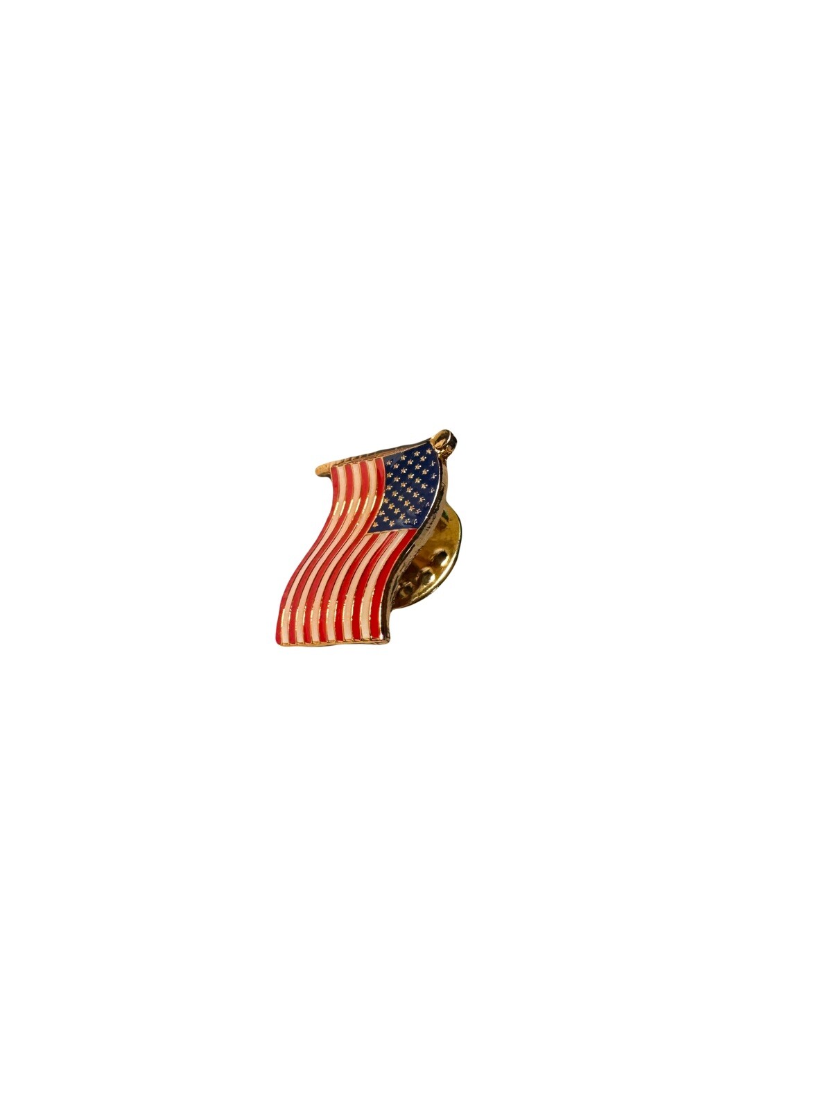 Made in USA Waving American Flag Enamel Lapel Pin, Gold
